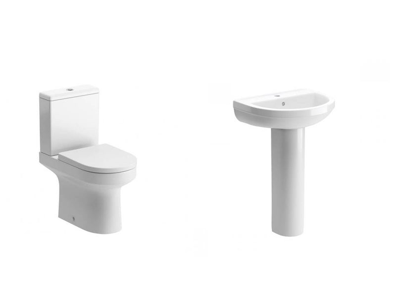 Harton Suite, Rimless Close Coupled Rimless Toilet, Basin and Full Pedestal