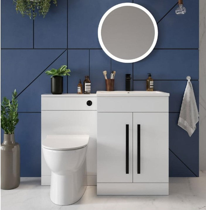 Lili 1100mm Furniture Pack, 600mm Vanity & 500mm WC Unit, Black Handles & Flush Button