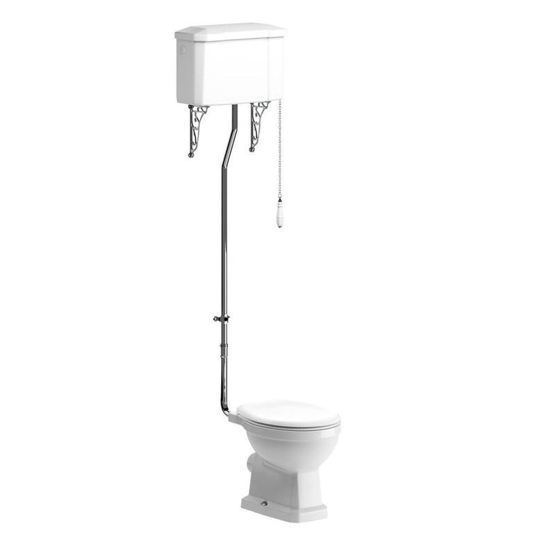 Coxwold Chrome High Level Pan, Cistern And Fittings And Soft Close Seat