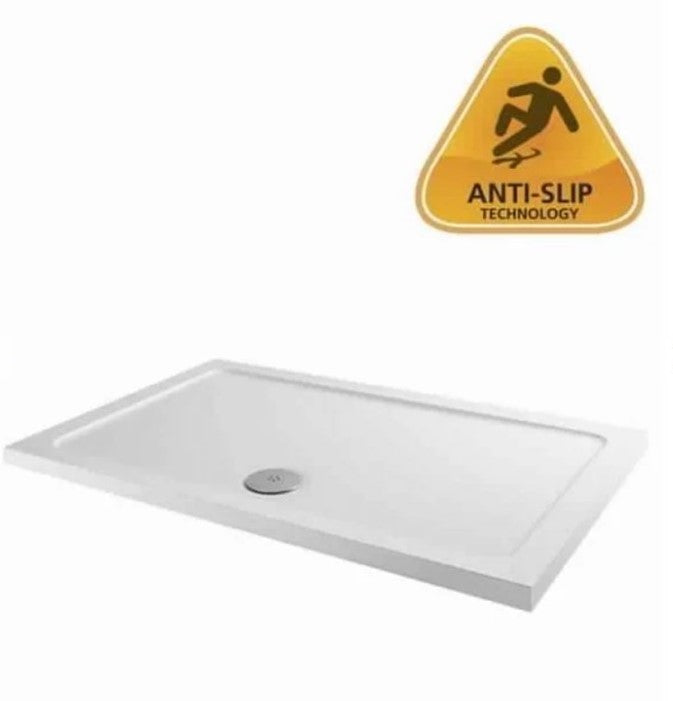 40mm Prism Anti-Slip Low Profile Rectangular Shower Trays with Black or Chrome Fast Flow Waste
