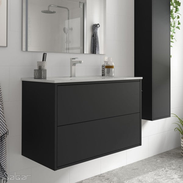 Optimus Matt Black 610mm Wall Hung Vanity Unit And Basin