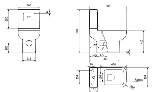 Options 600 Close Coupled Toilet with Soft Close Seat