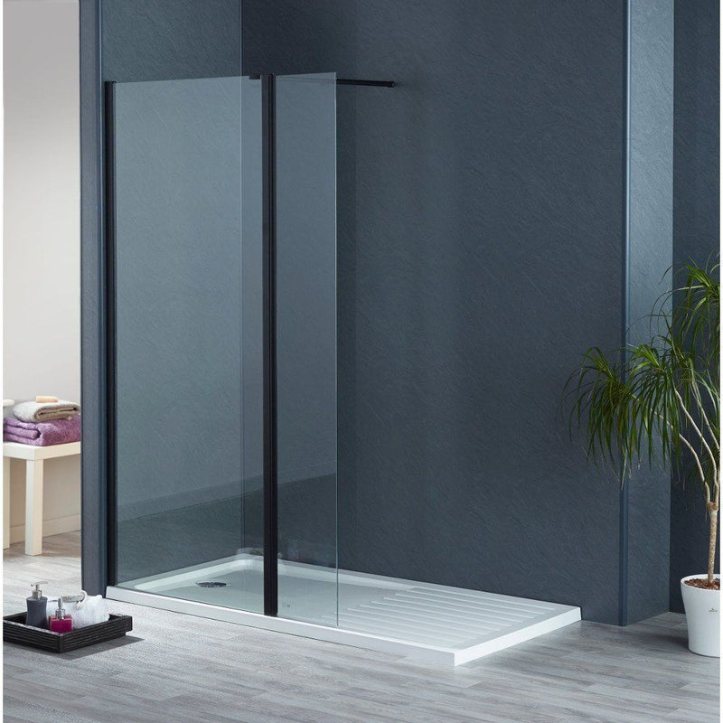 S8 Black Frame Walk In Wetroom Panels 2000mm High in 8mm Easy Clean Glass