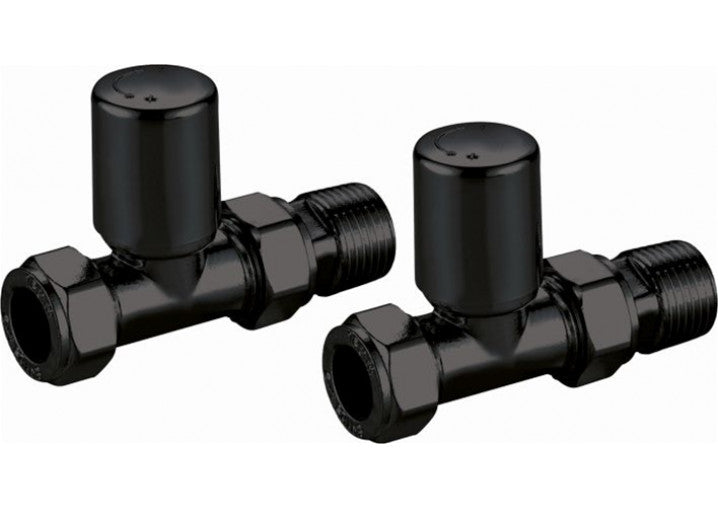 Black Modern Straight Radiator Valves (Pair)