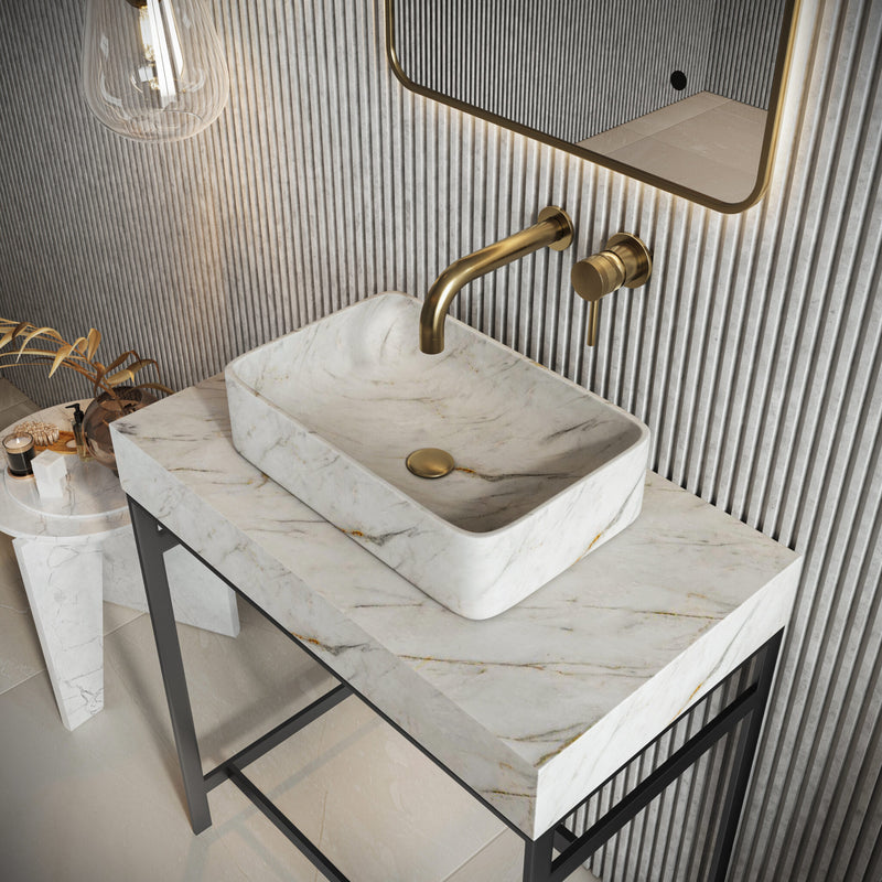 Sanctuary Arabescato White Rectangle Marble Basin 420mm