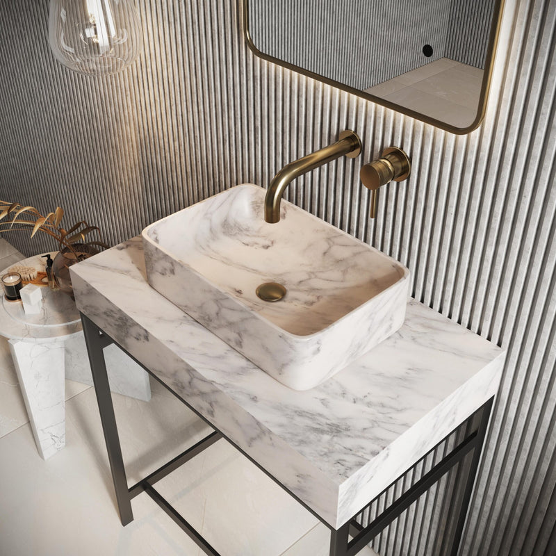 Sanctuary Arabescato White Rectangle Marble Basin 420mm