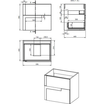 Premier 615mm Wall Hung 2 Drawer Unit Inc White Basin- Matt Black & Glass