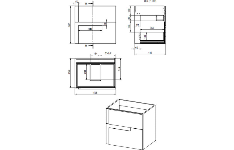 Premier Wall Hung 4 Drawer Basin Unit & 0TH White Thin Edge Basin - Matt Black & Glass