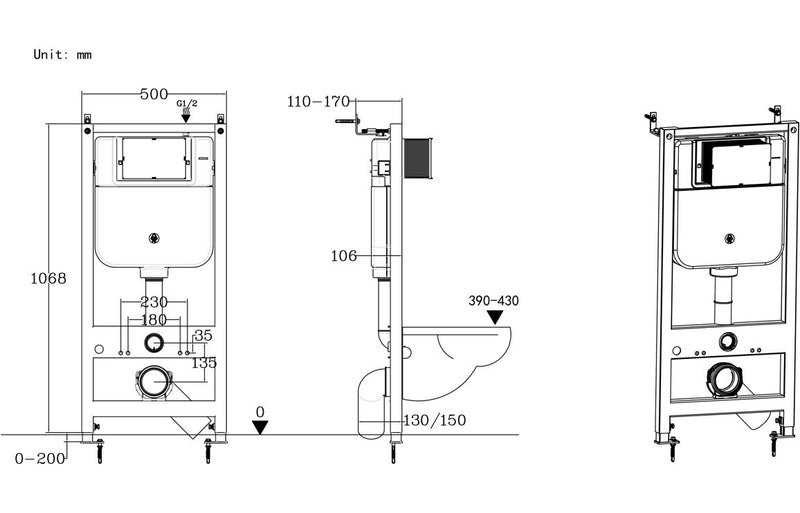 Wall Hung WC Frame Including Cistern Choice of Round Flush-plate