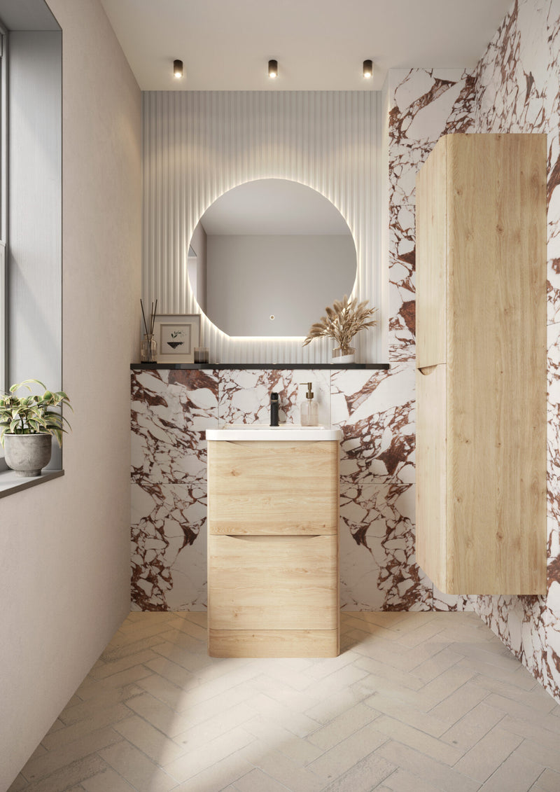Bella 500mm Vanity Unit And Basin Floor Standing Davos Oak