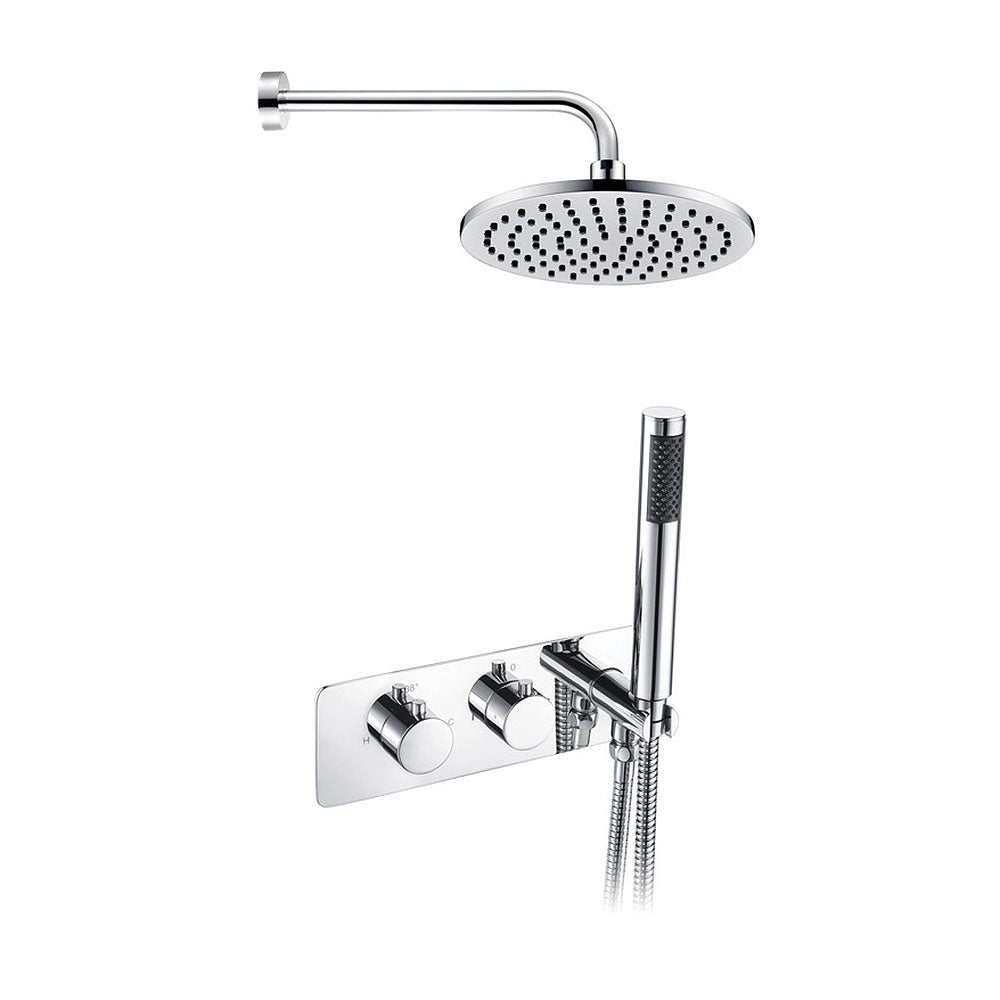 Twin Round Concealed Valve with Handset, Wall Arm and 200mm Head Chrome