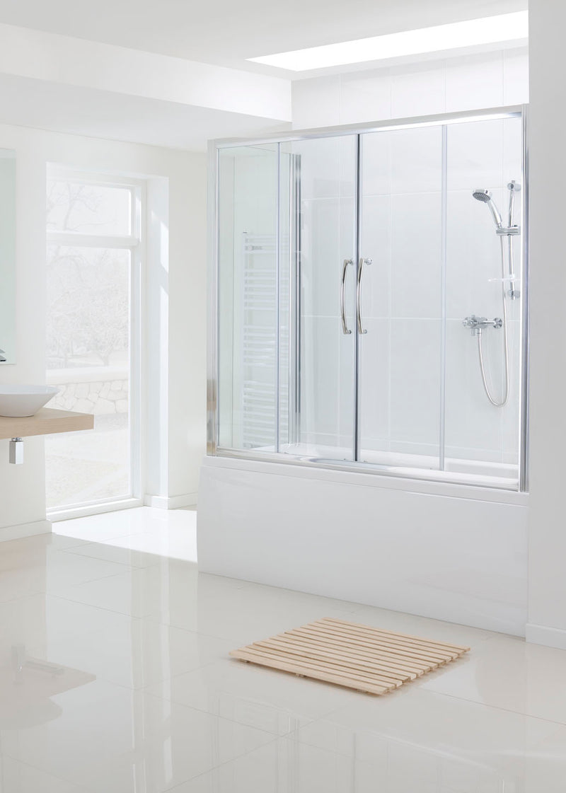 Lakes Over Bath 1600mm Double Door Sliding Bath Screen optional Side Panel