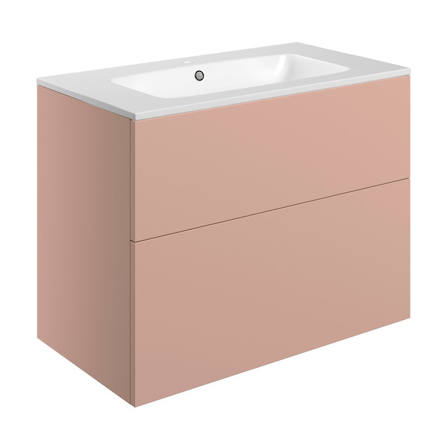 Darcy Antique Rose Pink 800mm Wall Hung Vanity Unit And Basin, choice of handles
