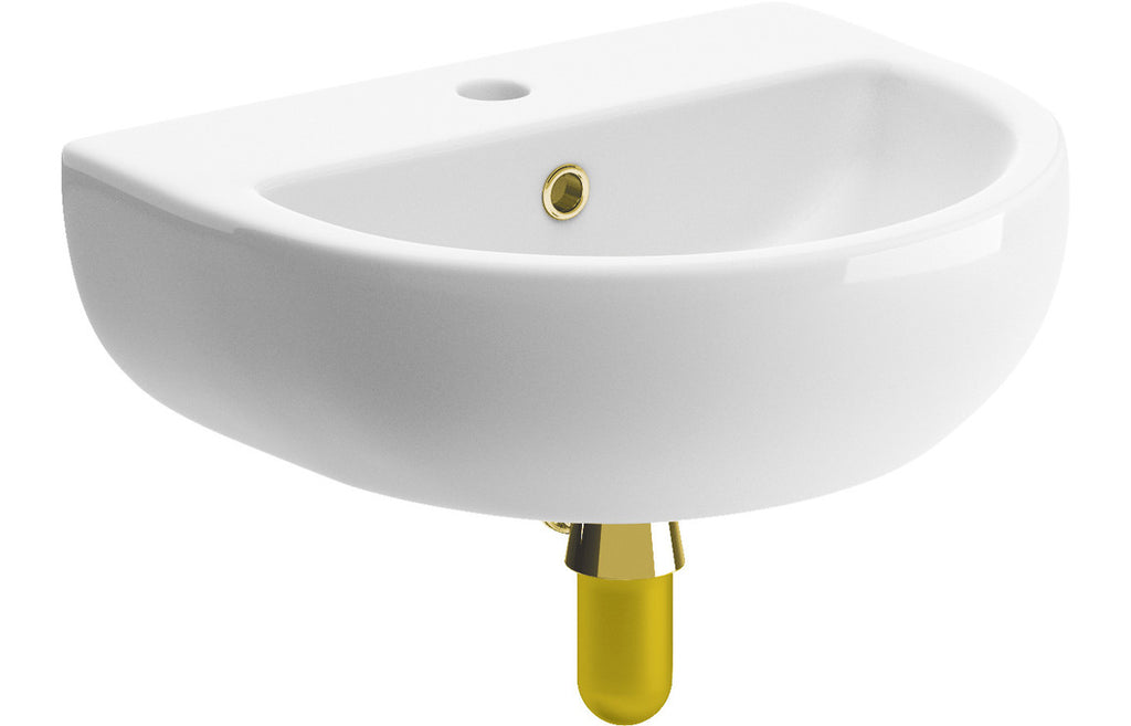 Naburn 450mm Cloakroom Basin and Brushed Brass Bottle Trap