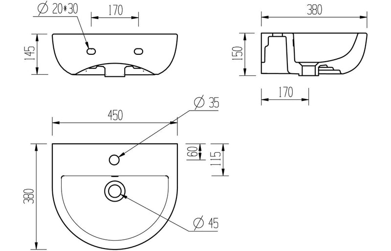 Naburn 450mm Cloakroom Basin and Matt Black Bottle Trap