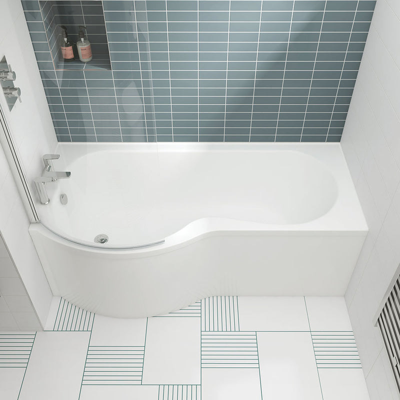 Whirlpool 1700mm P Shape Shower Bath 8 Jets, Panel and Screen
