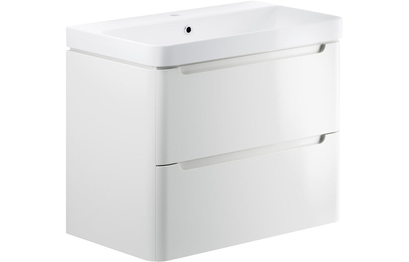 Curve 805mm Wall Hung Vanity And Ceramic Basin White Gloss