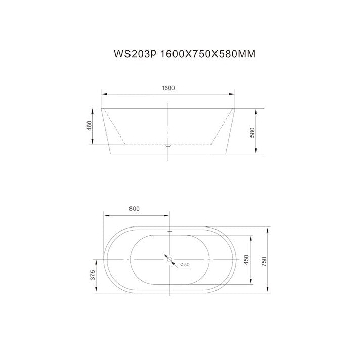 Coast White Freestanding Bath 1600x750mm