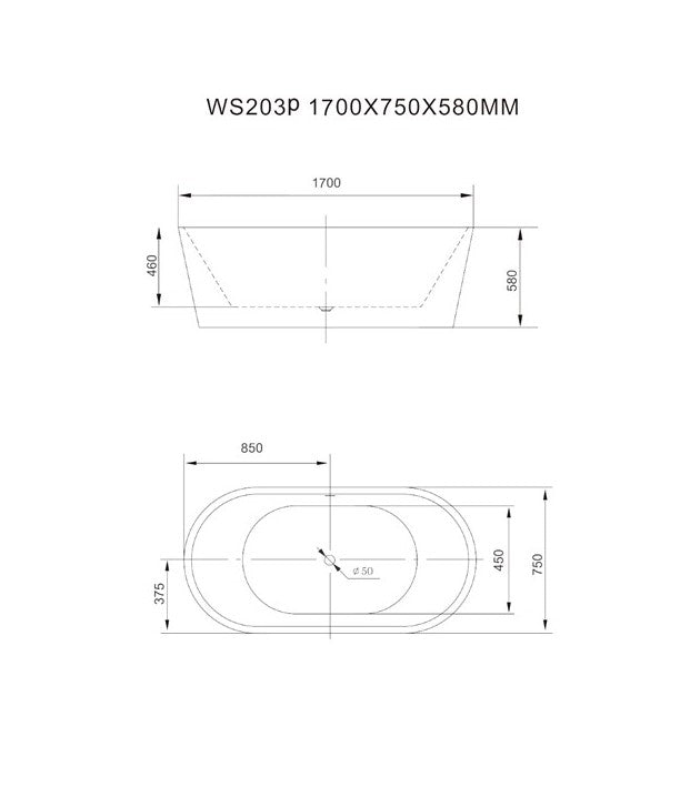 Coast White Freestanding Bath 1700x750mm