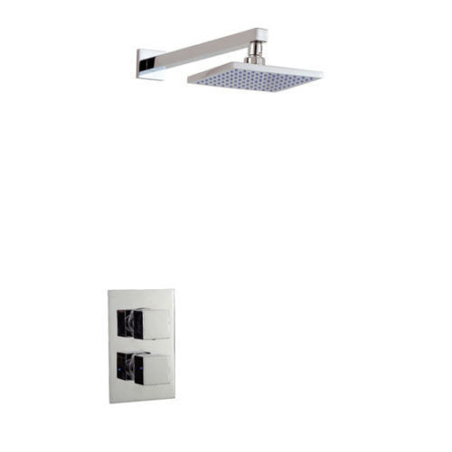 TWIN CONCEALED SQUARE SHOWER VALVE WITH SQUARE ARM AND HEAD - Leeds Clearance Bathrooms