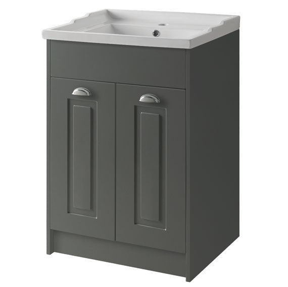 Kartell K-Vit Astley 600mm Floor Standing 2 Door Unit & Ceramic Basin - Matt Grey