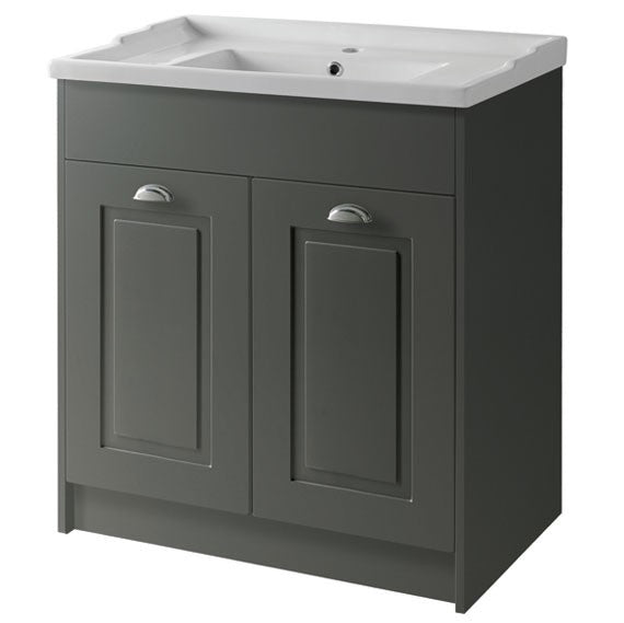 Astley 800mm Floor Standing 2 Door Unit & Ceramic Basin - Matt Grey