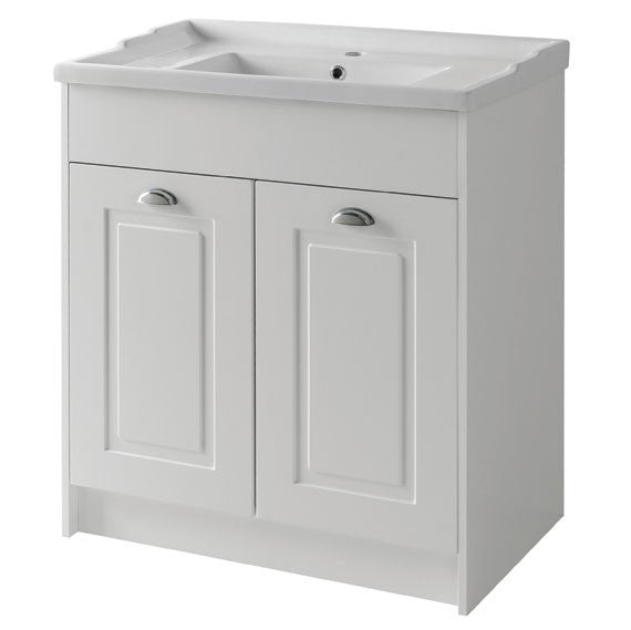  Astley 800mm Floor Standing 2 Door Unit & Ceramic Basin - Matt White