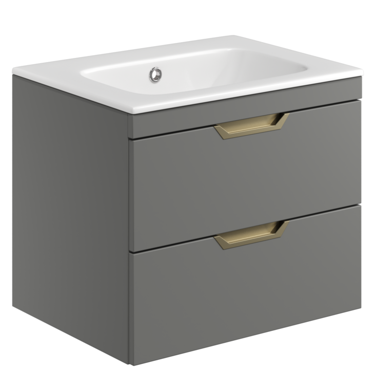 Aubrey 600mm Dust Grey Wall Hung Vanity Unit And Basin with Choice of Handles
