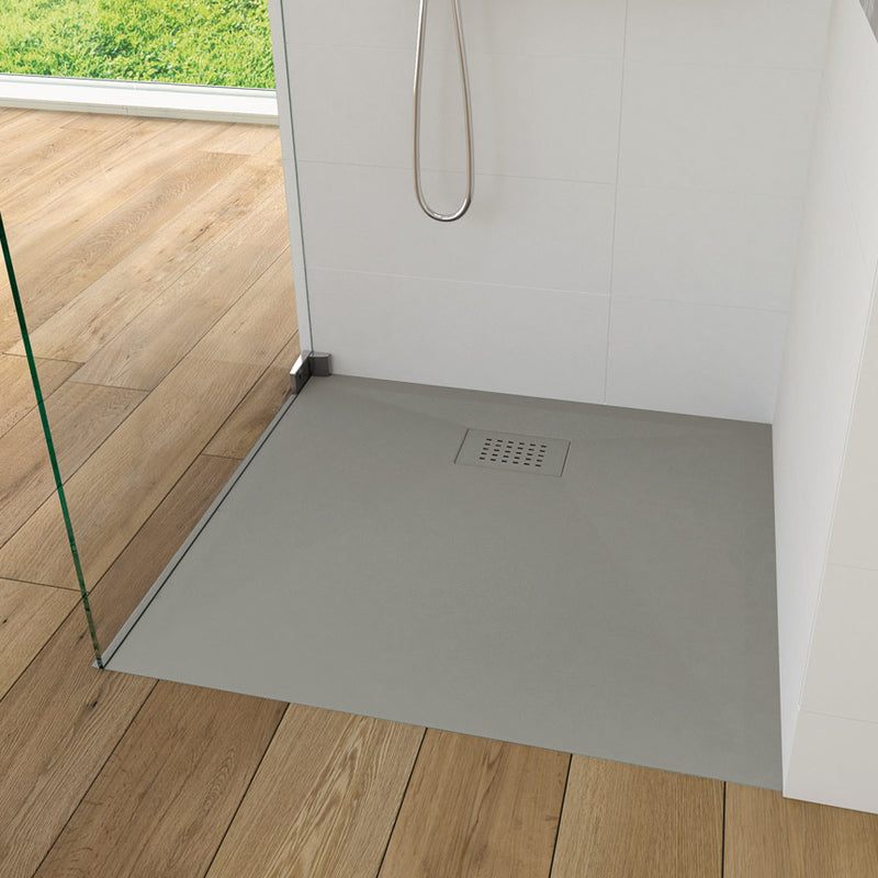 KineSurf Plus Square Shower Trays Textured Grey with Colour Match Waste - choice of sizes