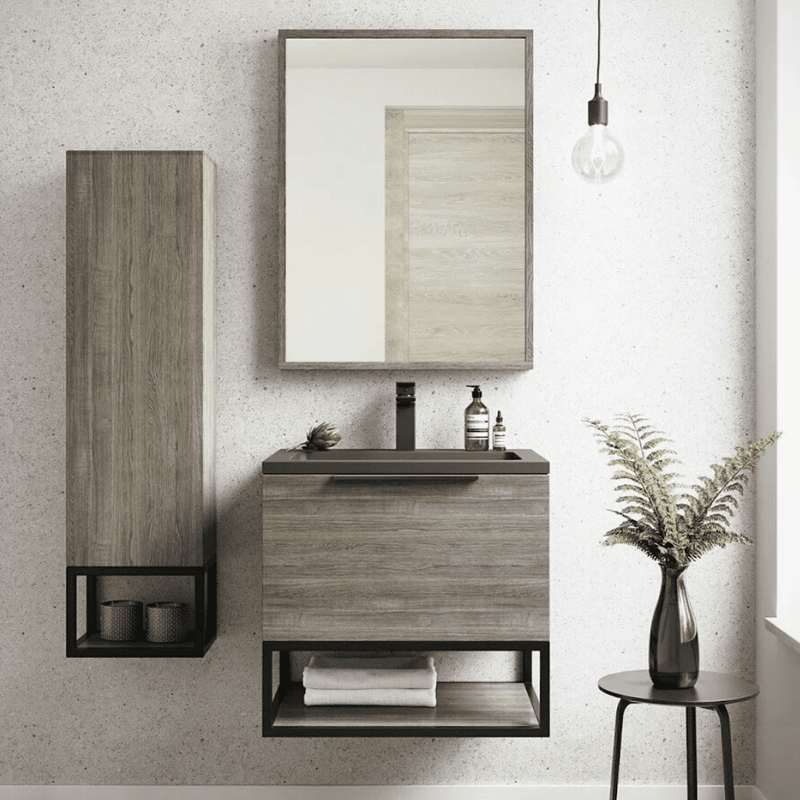 Ambience 600mm Wall Hung LED Vanity Unit And Basin Grey Oak, Grey or White Basin and Optional Frame