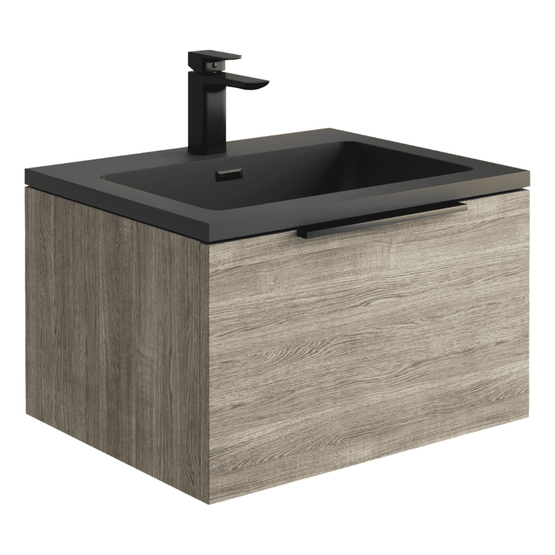 Ambience 600mm Wall Hung LED Vanity Unit And Basin Grey Oak, Grey or White Basin and Optional Frame