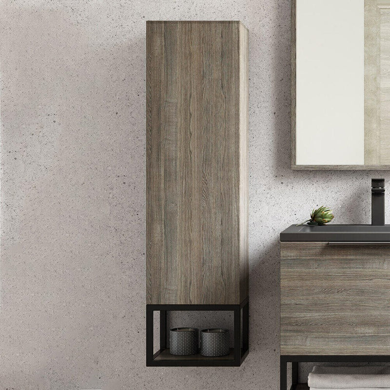 Ambience Grey Oak Wall Mounted Tall Storage Unit with Optional Frame and Shelf