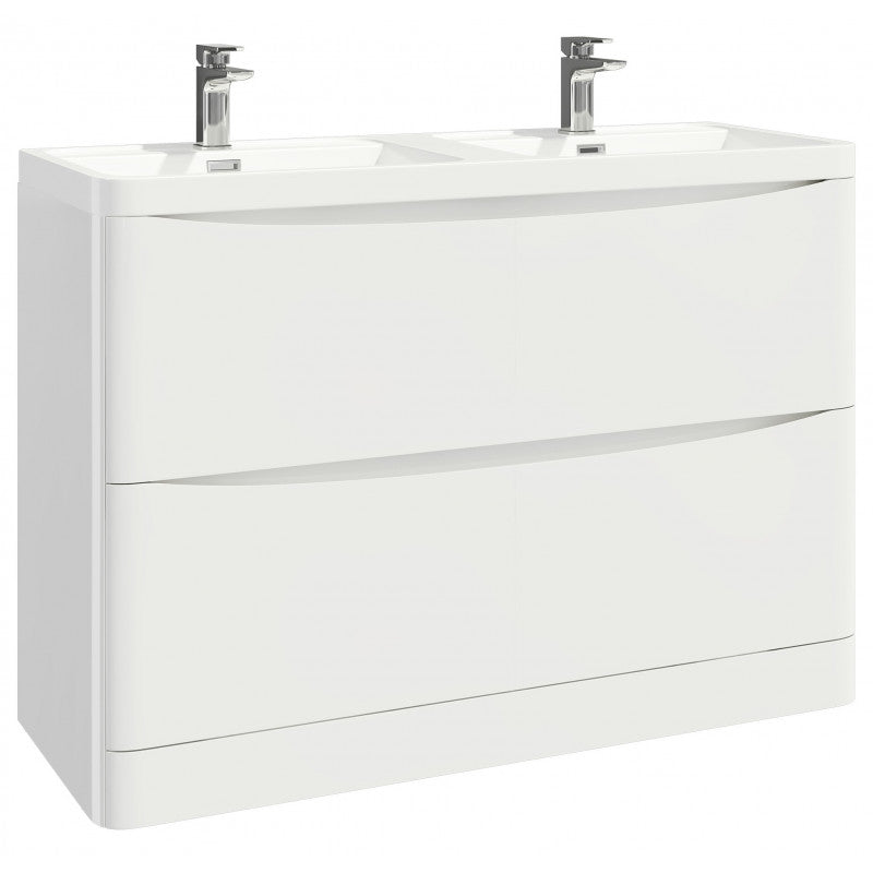 Bella 1200mm Vanity Unit And Double Basin Floor Standing Gloss White