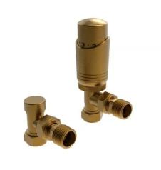 Thermostatic Twin Valve Pack Brushed Brass Angled