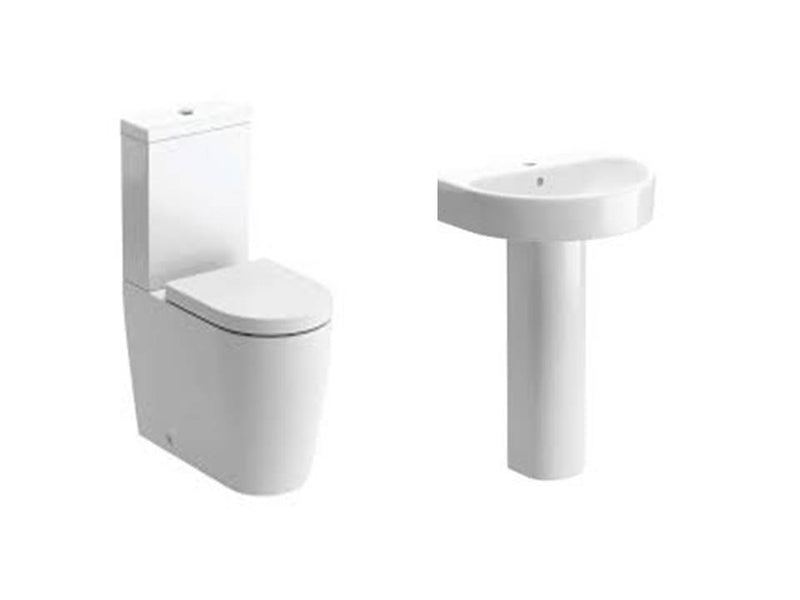 Brawby Suite, Close Coupled Flush To Wall Toilet, Basin and Full Pedestal