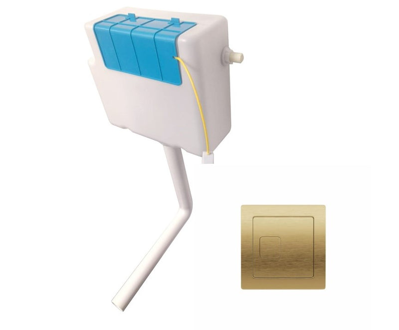 Dual Flush Concealed Cistern with Square Brushed Brass Push Button