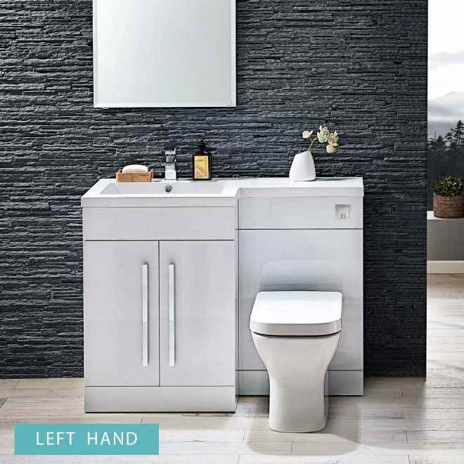 Lili L Shaped Furniture Pack Vanity & WC Unit Combined with 1 Piece Top White Gloss Left Hand