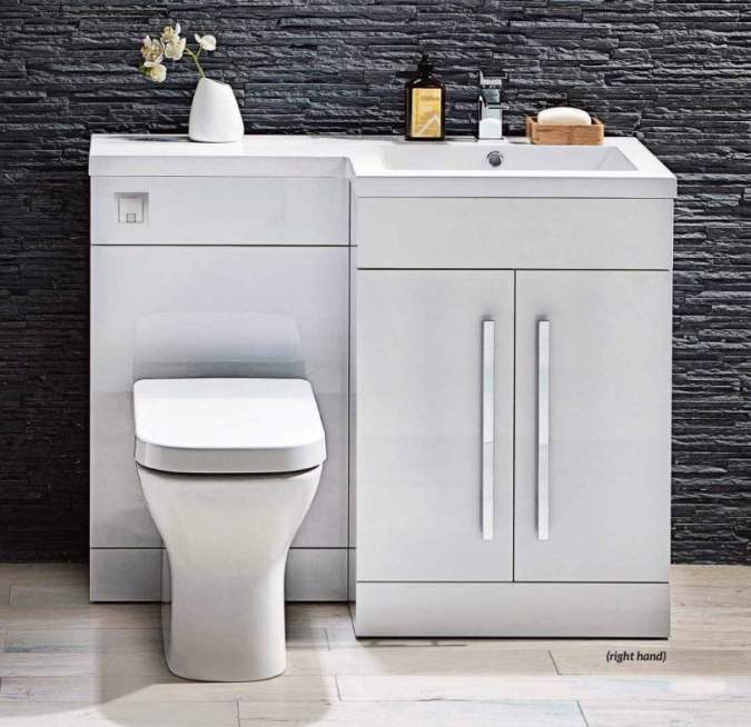 Lili L Shaped Furniture Pack Vanity & WC Unit Combined with 1 Piece Top White Gloss Right Hand