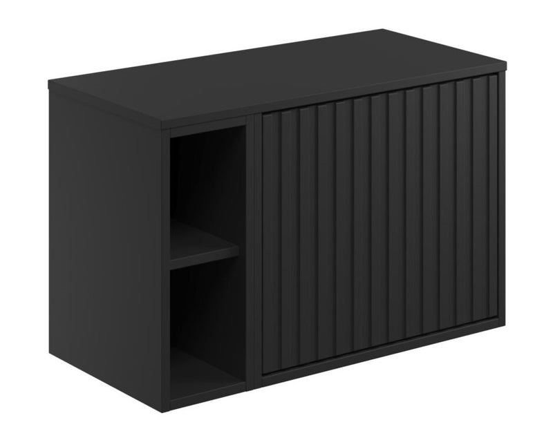 Alfie Matt Black 800mm Wall Hung Vanity Unit With Open Storage and Fluted Drawer