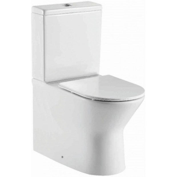 Middleton Rimless Flush To Wall Close Coupled Pan, Cistern And Fittings And Soft Close Seat