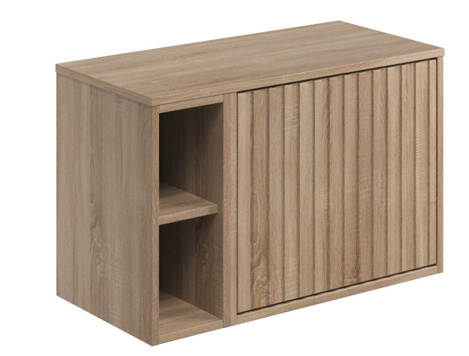 Alfie Sonoma Oak 800mm Wall Hung Cabinet With Open Storage and Fluted Drawer