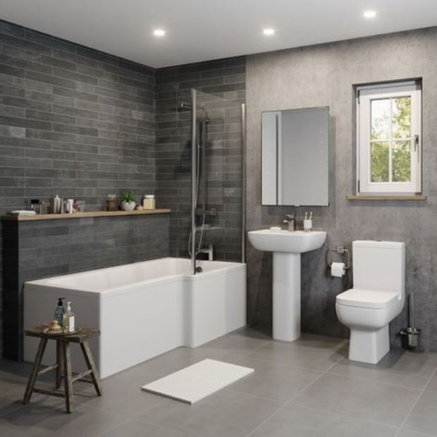 Options 600 L Shape Shower Bath Complete Suite Package